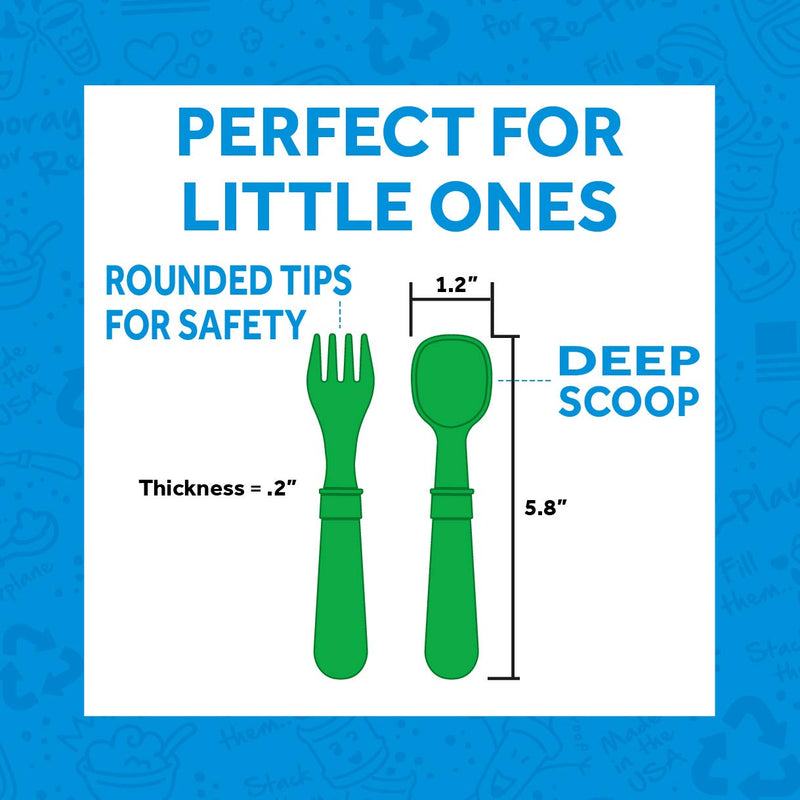 RE-PLAY Made in USA 8pk Toddler Feeding Spoon and Fork Set| Made from BPA Free Eco Friendly Recycled Milk Jugs - Virtually Indestructible | Aqua, Sunny Yellow, Lime & Teal | Dishwasher Safe |Aqua Asst Aqua Asst - NewNest Australia