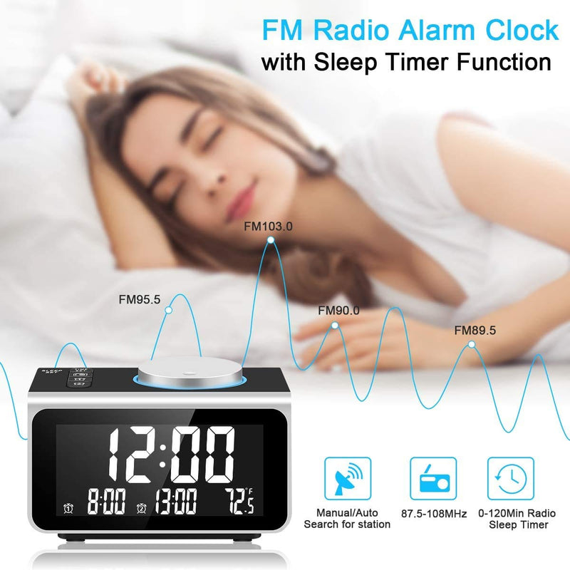 NewNest Australia - Dekala Digital Alarm Clock Radio, Dual Alarm with Snooze Function, Temperature Display, 7 Alarm Sounds, 2 USB Charging Ports, FM Radio Clock w/Battery Backup for Bedrooms, Office, Desk 