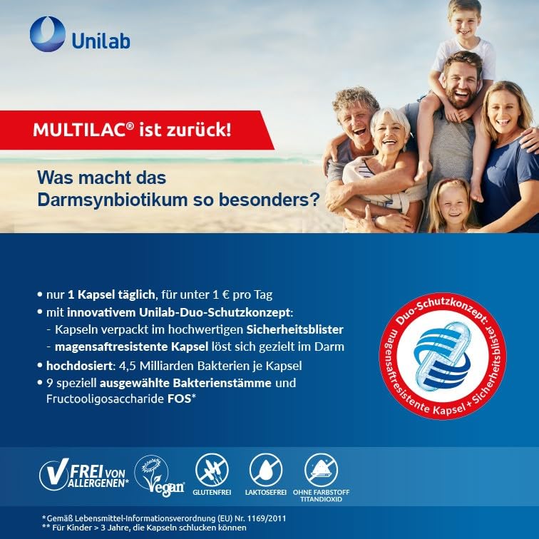 Multilac Intestinal Synbiotic - Supports Gut Health With Activatable Lactic Acid Bacteria And Fiber, For Balanced Digestion And A Strong Family Immune System, 90 Capsules - NewNest Australia