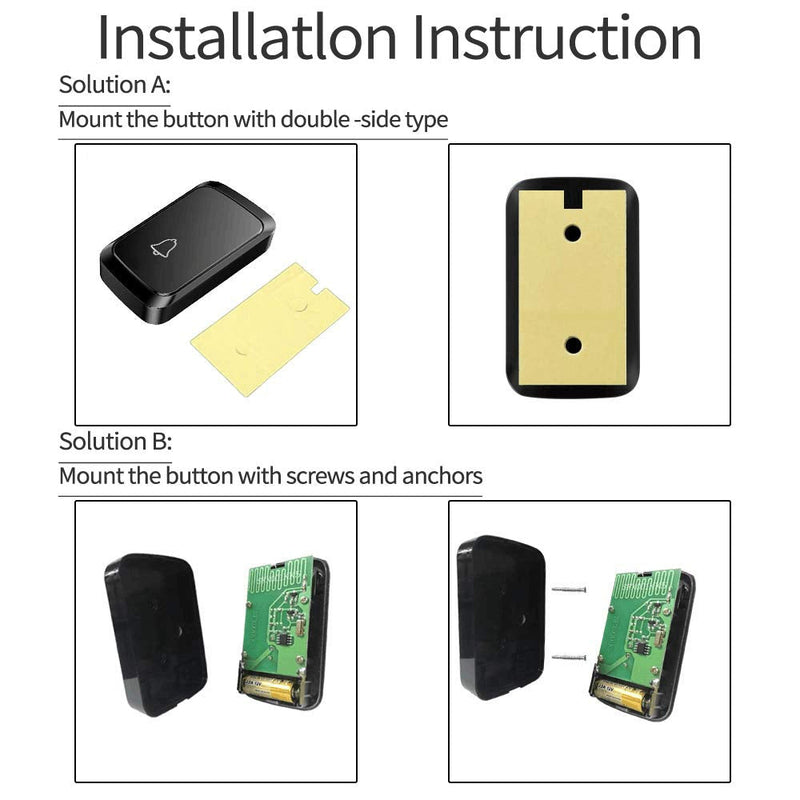 Wireless Doorbell, Waterproof Door Chime Kit Operating at Over 1000 Feet with 1 Plug-In Receivers, 58 Melodies, CD Quality Sound, LED Flash (1x Chime 1x Button, Black) A60 1x1 Black - NewNest Australia