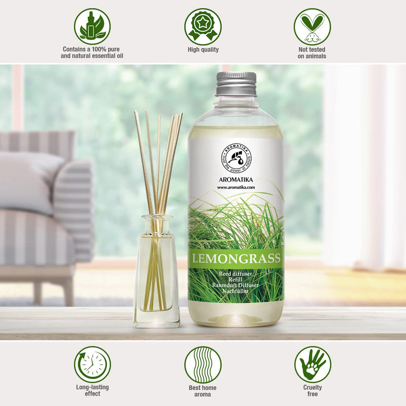 Room Fragrance Refill Lemongrass - Lemongrass 500 Ml - Refill Bottle With Natural Pure Essential Lemongrass Oil - Intensive & Long-Lasting Natural For Room - Kitchen - Best Room Air Freshener - NewNest Australia