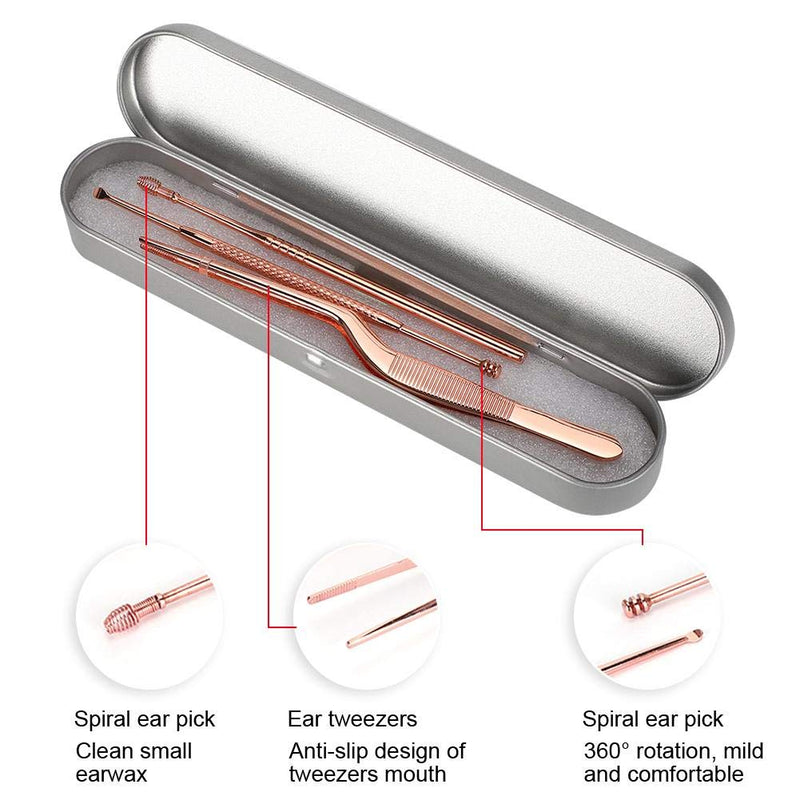 3 Piece Ear Cleaning Tool Set Stainless Steel Ear Spoon Ear Cleaning Set Ear Cleaner Ear Wax Remover Ear Tweezers Ear Curette Rotating Double Head Ear Plugs Tweezers Set - NewNest Australia