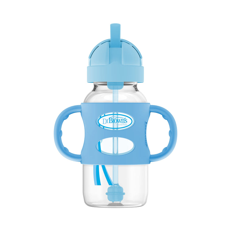 Dr. Brown's Wide-Neck Sippy Straw Bottle with Handles, Blue, 9 Ounce - NewNest Australia