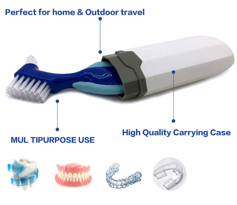 Premium Hard Denture Brush Toothbrush, White Carrying Case, Multi-Layered Bristles & Portable Denture Double Sided Brush, Denture Care(Pack of 6) - NewNest Australia