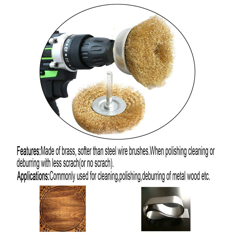 FPPO Brass Wire Wheel Brush Kit for Drill,Crimped Cup Brush with 1/4-Inch Shank,0.13mm True Brass Wire,Soft Enough to Cleaning or Deburring with Less Scrach - NewNest Australia