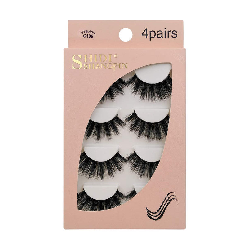 False Eyelashes 4 Pairs - Professional Reusable Face Eyelashes Fit for All Eyes, Natural Thick Hand-Made 3D Faux Mink Eyelashes for a Beautiful Makeup Look (G106) - NewNest Australia