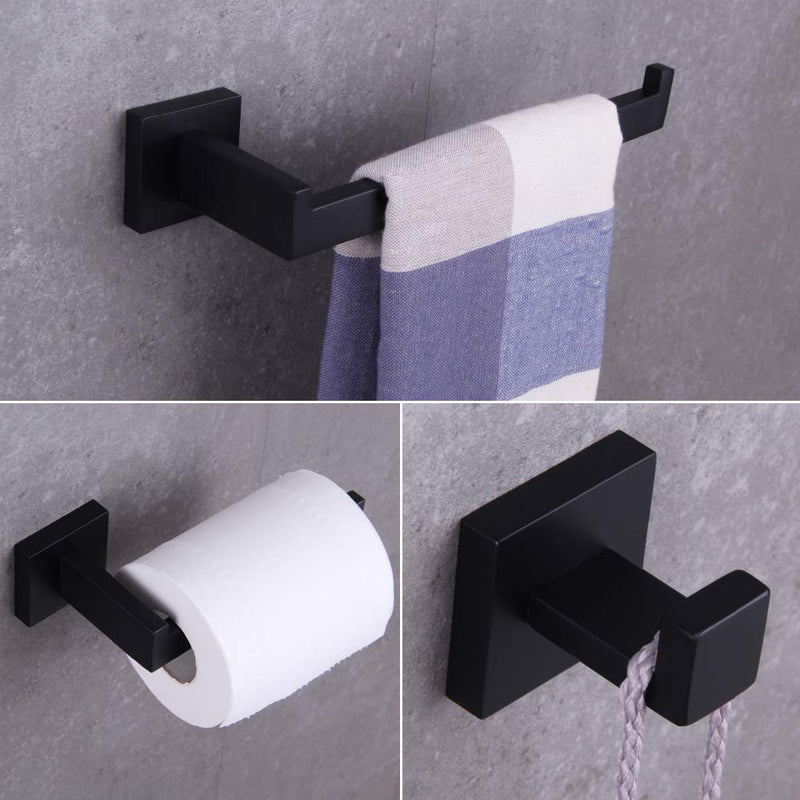 BEIGEEWY 3-Pieces Set Matte Black Bathroom Hardware Set SUS304 Stainless Steel Wall Mounted - Includes Towel Ring, Toilet Paper Holder, Robe Towel Hooks - NewNest Australia