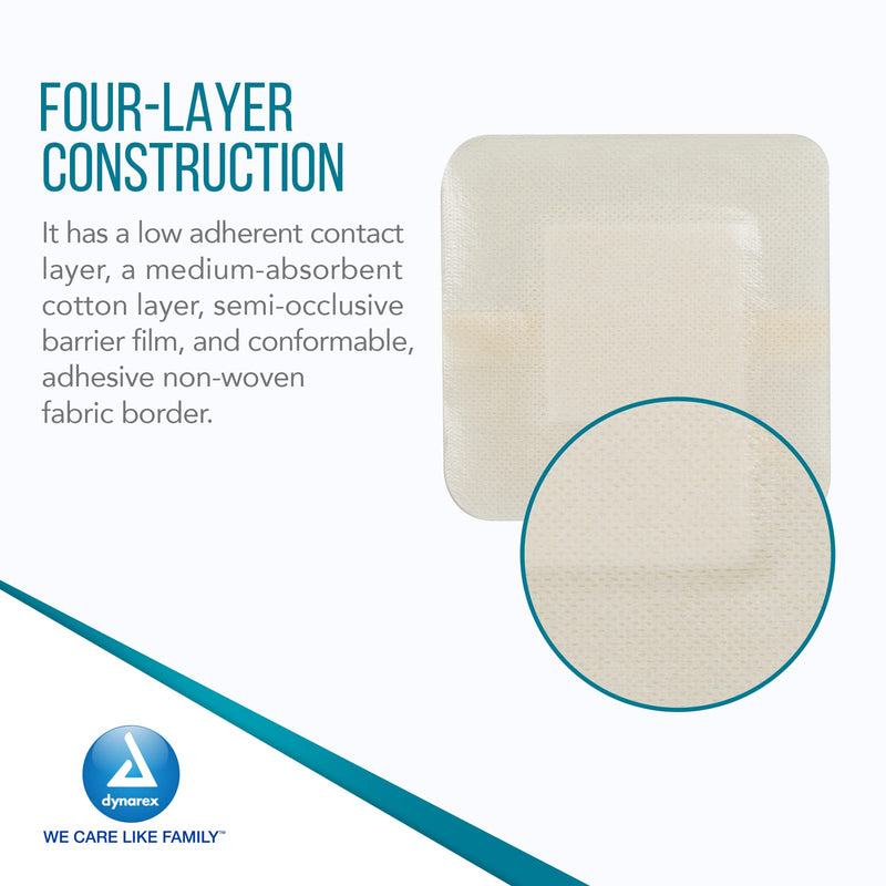 Dynarex DynaGuard Waterproof Dressings, Sterile, Four-Layer Composite Dressing, Protects and Offers Optimal Moist-Environment, Bordered - 4" x 4", 1 Box of 10 Waterproof Dressings - NewNest Australia