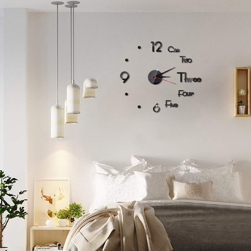 NewNest Australia - Hooqict DIY Wall Clock Frameless Mirror 3D DIY Creative Wall Clock DIY Clock for Living Room Bedroom Wall Outdoor Home Office School Decorations Black 