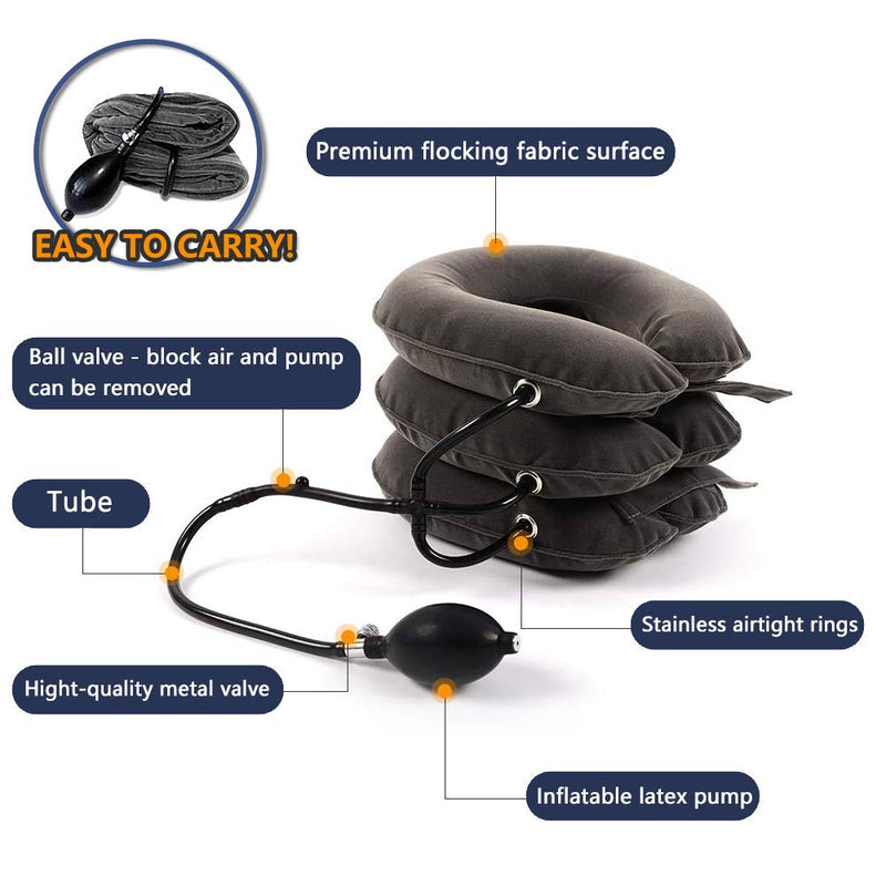 S Cervical Neck Traction Device for Instant Neck Pain Relief - Inflatable & Adjustable Neck Stretcher Neck Support Brace, Best Neck Traction Pillow for Home Use Neck Decompression Gray - NewNest Australia