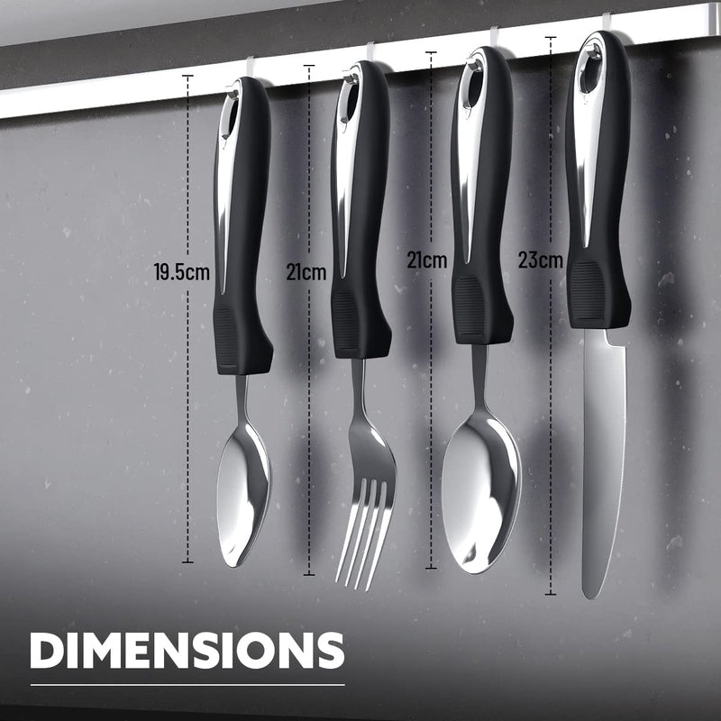 iMedic Comfort Grips Cutlery - Cutlery for Disabled Hands - Dishwasher Safe Disabled Cutlery for Adults - Disability Cutlery for Adults Suffering from Trembling Hands - 1 Set Silver/Black Single - NewNest Australia