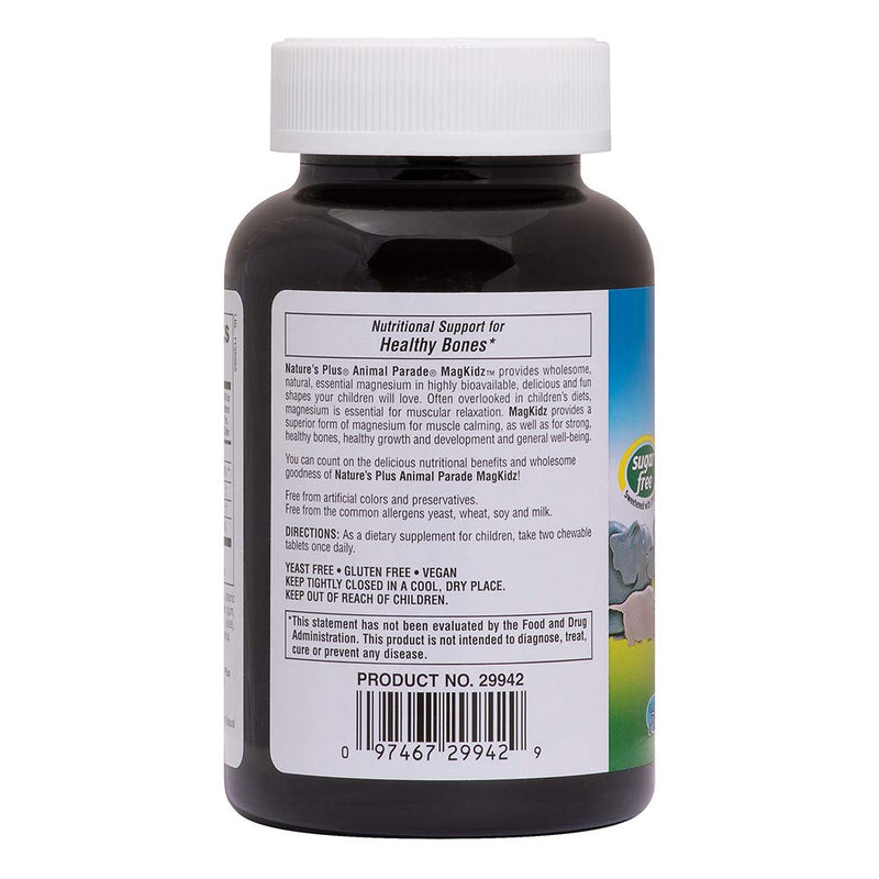 NaturesPlus Animal Parade Source of Life Sugar-Free MagKidz Children's Magnesium Supplement - Natural Cherry Flavor - 90 Chewable Tablets - Bone & Muscle Health Support - Gluten-Free - 45 Servings - NewNest Australia