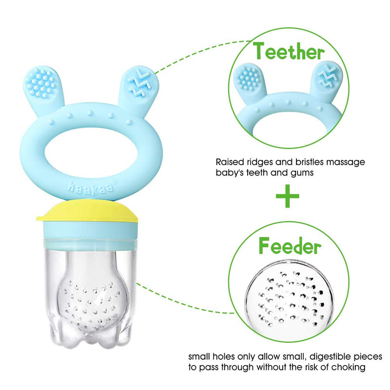 Haakaa Baby Fruit Food Feeder Pacifier | Milk Frozen Set | Silicone Feeder and Teether for Infant Safely Self Feeding, BPA Free Teething Relief Toy (Blue) Blue - NewNest Australia