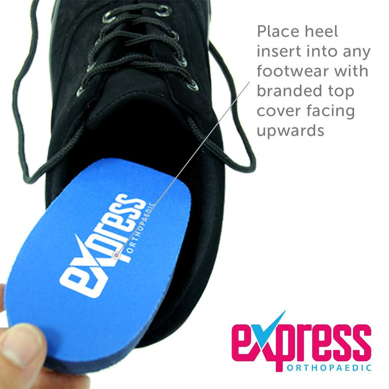 Express Orthopaedic® - Medically Approved Adjustable Heel Raise Shoe Inserts - Offers 15-3mm Heel Lift - 2 Units (MID Density/Blue, Large - Shoe:(UK)9-12 / (EU)42-46) Mid Density/Blue - NewNest Australia