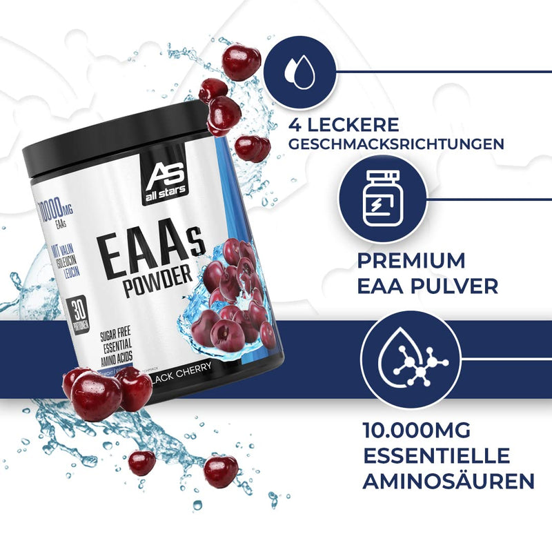 All Stars EAA Powder Black Cherry I High-dose amino acids I 420g powder with 10,000 mg EAAs per serving I BCAA supplement with L-Leucine + L-Valine + L-Isoleucine I Shake sugar-free - NewNest Australia