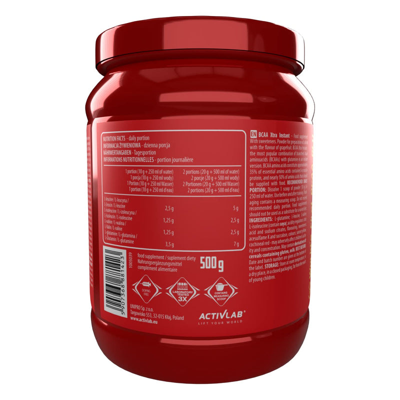 Activlab Bcaa Xtra Instant 500G 5000Mg Amino Acids 3500Mg L Glutamine Muscle Growth Supplement Regeneration Endurance Bodybuilding Optimum Grapefruit Flavor Bcaa 2 1 1 Including Measuring Cup - NewNest Australia
