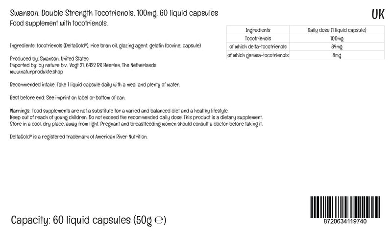 Swanson Tocotrienols, Double Strength, Vitamin E, 60 liquid capsules, high dosage, laboratory tested, gluten free, non-GMO - NewNest Australia