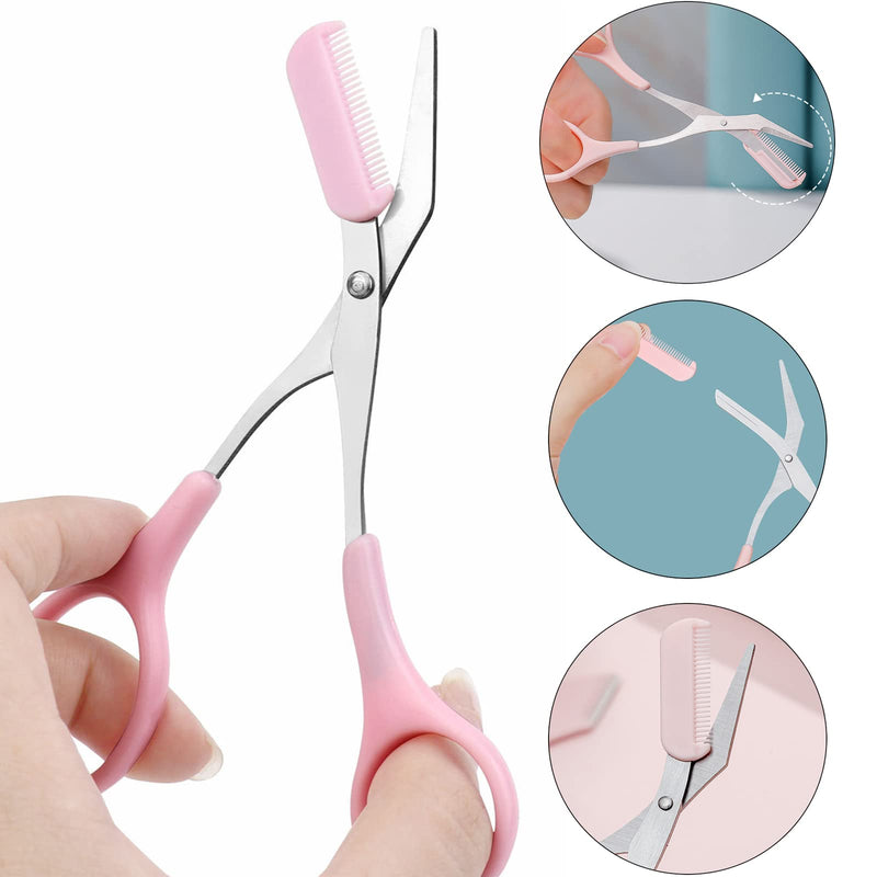SHULLIN Pack of 2 Eyebrow Trimmer Scissors Beauty Eyebrow Scissors Curved Eyebrow Scissors with Comb Eyebrow for Shortening Eyebrow and Eyelashes (Black, Pink) - NewNest Australia