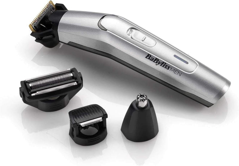 BaByliss Men 11-in-1 Titanium Multi-Grooming Kit Waterproof Twill Hair Trimmer, Beard Trimmer, Nose Hair Trimmer, Eyebrow, Detail Trimmer and Multifunctional Trimmer, Includes Bag, Silver Black MT861E - NewNest Australia