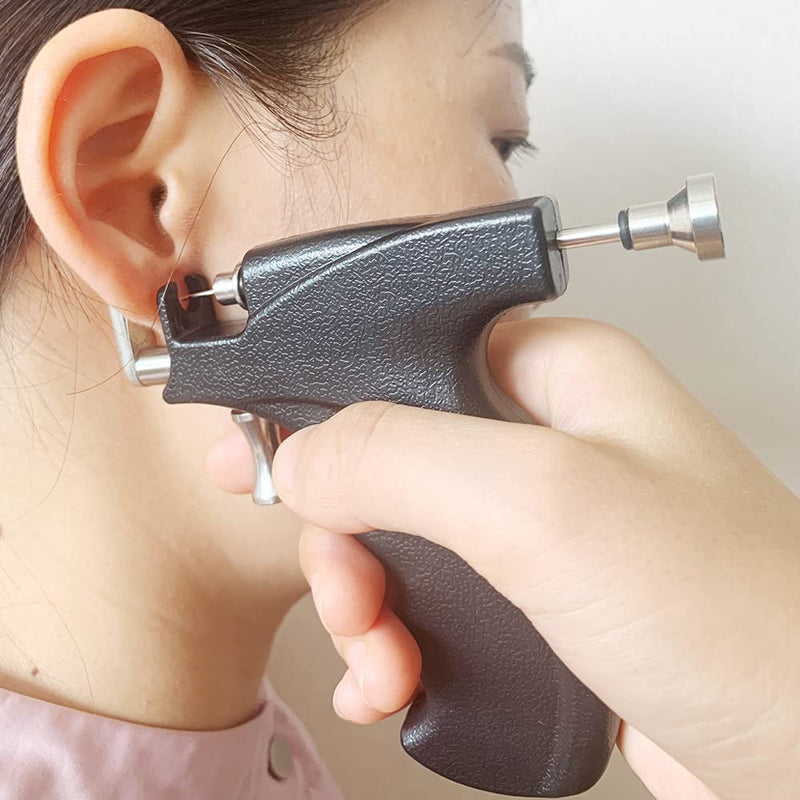 Reusable Ear Piercing Gun Kit, Professional Body Nose Lip Earrings Piercing Kit with 16 Pairs Stud Earrings (6 Pairs Sterling Silver Stud Earrings+10 Pairs Gun Stud Earrings) Black - NewNest Australia