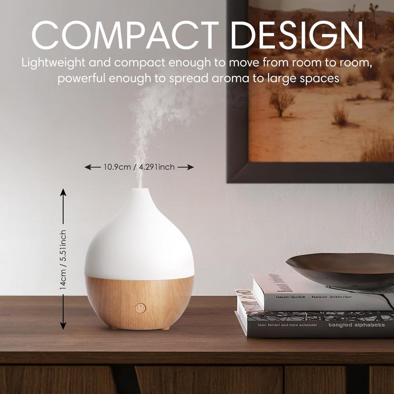 SALKING Aroma Diffuser, 100ml Small Ultrasonic Aromatherapy Diffuser for Essential Oils, with Automatic Shut-Off Function, Warm White Light White Wood Grain Diffuser for Home Office or Yoga - NewNest Australia