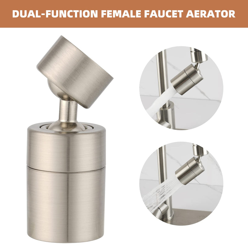 Hibbent Dual-function Female Faucet Aerator, 1.8 GPM Extra Big Angle Rotate Kitchen Sink Aerator Sprayer Head 360° Swivel Sink Sprayer Attachment-55/64 Inch-27UNS Female Thread-Brushed Nickel Brushed Nickel - NewNest Australia