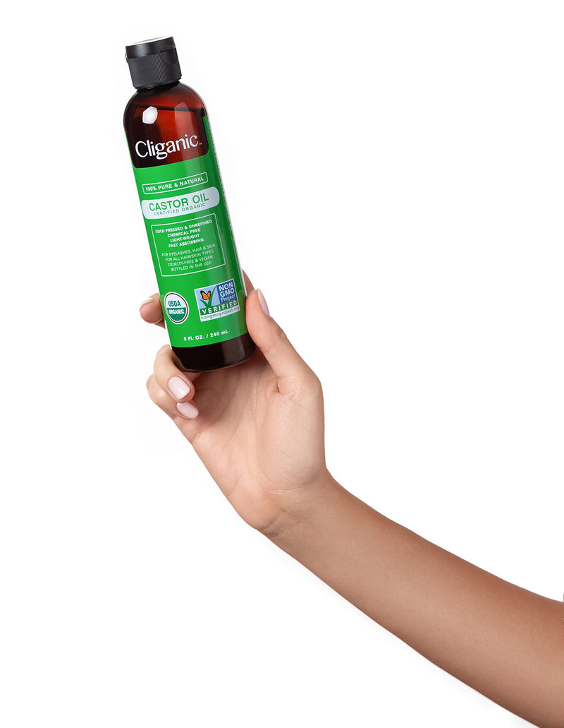 Cliganic USDA Organic Castor Oil, 100% Pure (8oz with Eyelash Kit) - For Eyelashes, Eyebrows, Hair & Skin | Natural Cold Pressed Unrefined Hexane-Free | DIY Carrier Oil | Cliganic 90 Days Warranty 8 Fl Oz (Pack of 1) - NewNest Australia