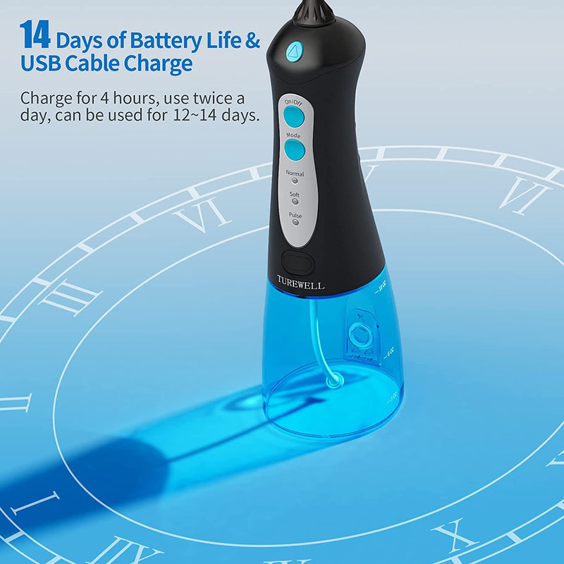 Turewell Oral Irrigator, Electric Interdental Cleaner With 3 Modes And 4 Nozzles, Ipx7 Waterproof, 300 Ml, Wireless, Usb, Portable, Rechargeable For Family And Travel - NewNest Australia