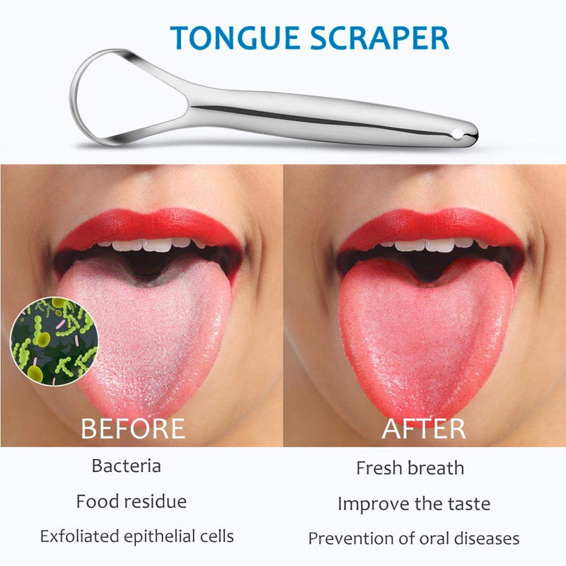 Cafhelp 2-Pack Tongue Scraper, 100% Useful Surgical Stainless Steel Tongue Cleaner for Both Adults and Kids, Professional Reduce Bad Breath Metal Tongue Scrapers, Help Your Oral Hygiene (with 2 cases) - NewNest Australia