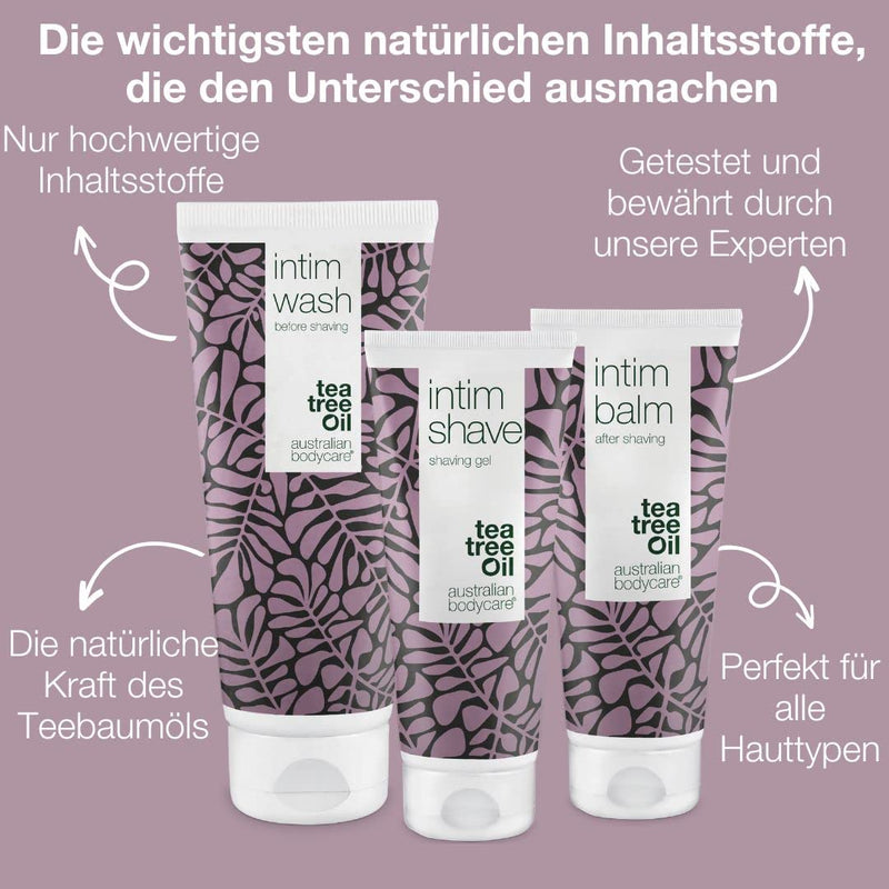 Australian Bodycare 3piece intimate shaving set against ingrown hairs, red pimples &amp; Razor burn after hair removal | Washing lotion Intim Wash 200ml, Intim Shave shaving gel 100ml &amp; Intim Balm Aftershave 100ml - NewNest Australia