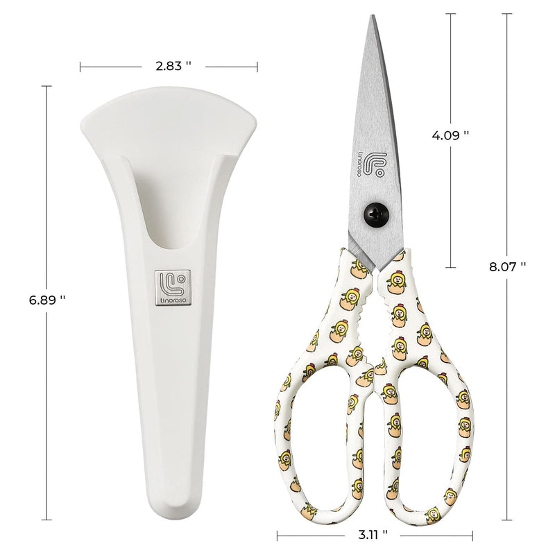 Linoroso Heavy Duty Kitchen Scissor Ultra Sharp Utility Scissors with Cover, Cooking Cutting Stainless Steel Food Shears for Meat Poultry Fish Chicken Pizza Vegetables Herbs BBQ Nuts - Chick Graphic White/Chick - NewNest Australia