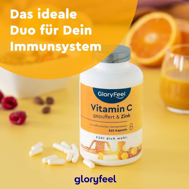 Vitamin C + Zinc - 365 Vegan Capsules - 1000 Mg Buffered Vegetable Vitamin C (Acid-Free And Stomach Friendly) Plus 20 Mg Zinc Per Daily Dose - Laboratory Tested Without Additives Made In Germany. - NewNest Australia