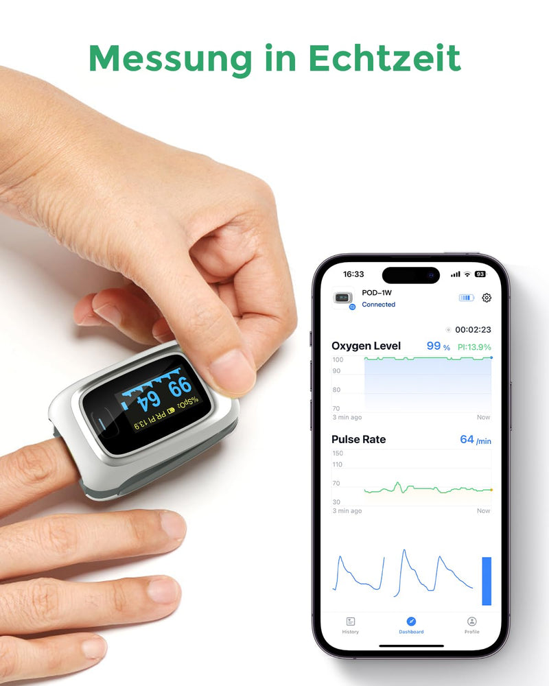 Viatom Pulse Oximeter, Bluetooth Oximeter For Measuring Blood Oxygen Saturation, O2 Pulse Monitor Finger With Oled Display, Pulse Oximeter With Free App And Batteries For Adults Children - NewNest Australia