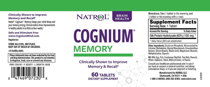 Natrol Cognium Tablets, Brain Health, Keeps Memory Strong, Shown to Improve Memory and Recall in Healthy Adults, Safe and Stimulant Free, 100mg, 60 Count - NewNest Australia
