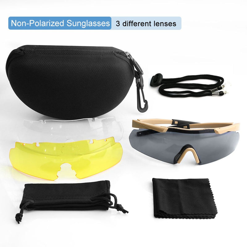 Xaegistac Tactical Eyewear 3 Interchangeable Lenses Outdoor Unisex Shooting Glasses Khaki Frame - NewNest Australia
