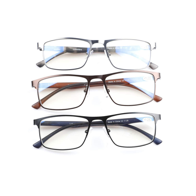 3 Pack Blue light Blocking Reading Glasses for Men, Stylish Metal Frame Readers 3 Pack Mix Color 1.0 x - NewNest Australia