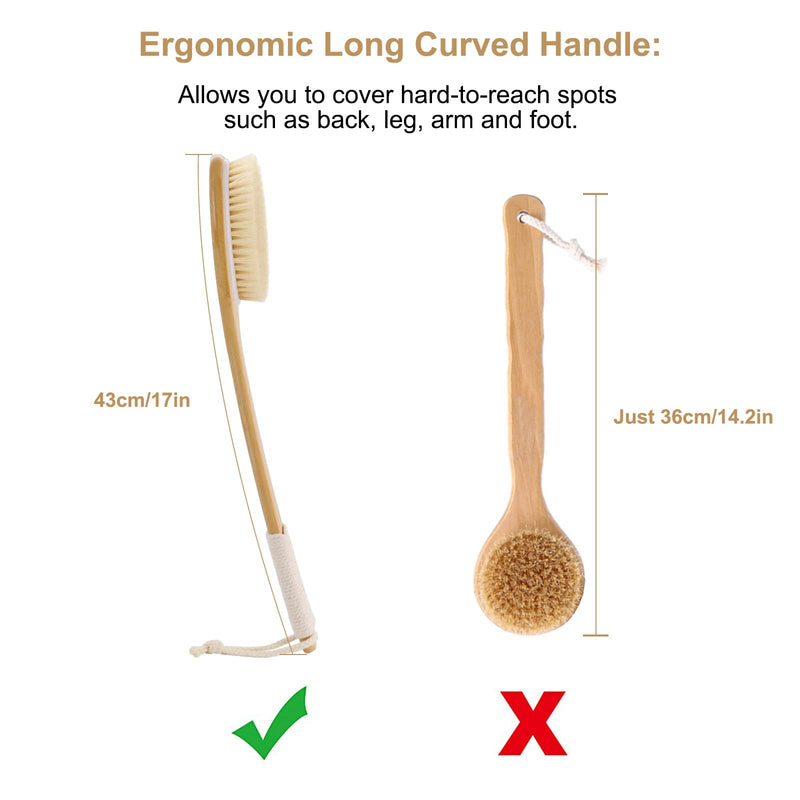 SAUNNIHEN 43CM Back Scrubber Long Handle, Dry Brushing Body Brush, Bamboo Back Brush for Shower, Natural Bristles Shower Brush for Exfoliating Remove Dead Skin, Cellulite - NewNest Australia