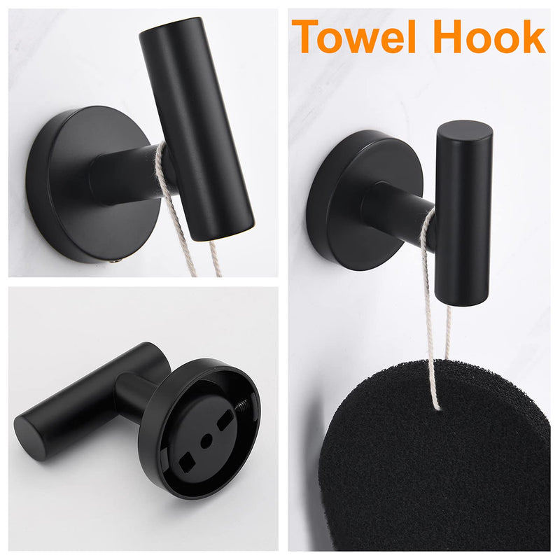 Nolimas 3-Pieces Set Matte Black Bathroom Hardware Set SUS304 Stainless Steel Round Wall Mounted - Includes 12" Hand Towel Bar,Toilet Paper Holder, Robe Towel Hooks,Bathroom Accessories Kit - NewNest Australia