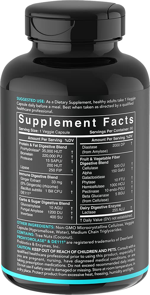 Digestive Enzymes with Probiotics and Ginger - Plant Based Supplement for Dairy, Protein, Sugar & Carbs Digestion - Non-GMO Verified & Vegan Certified (90 Veggie Capsules) - NewNest Australia
