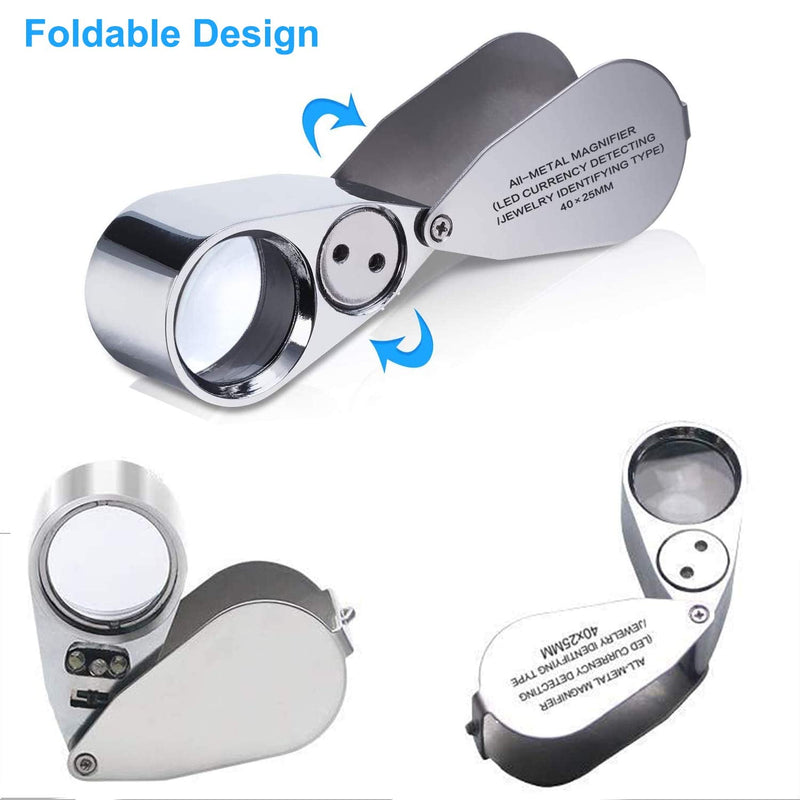 40X Metal Illuminated Jewelers Loop Magnifier Glass, JLY Loupe Magnifier with Light and Pocket Folding, Handheld Jewelers Eye Loop for Jewelry Identifying, Currency Detecting, Rock Collecting, Stamps - NewNest Australia
