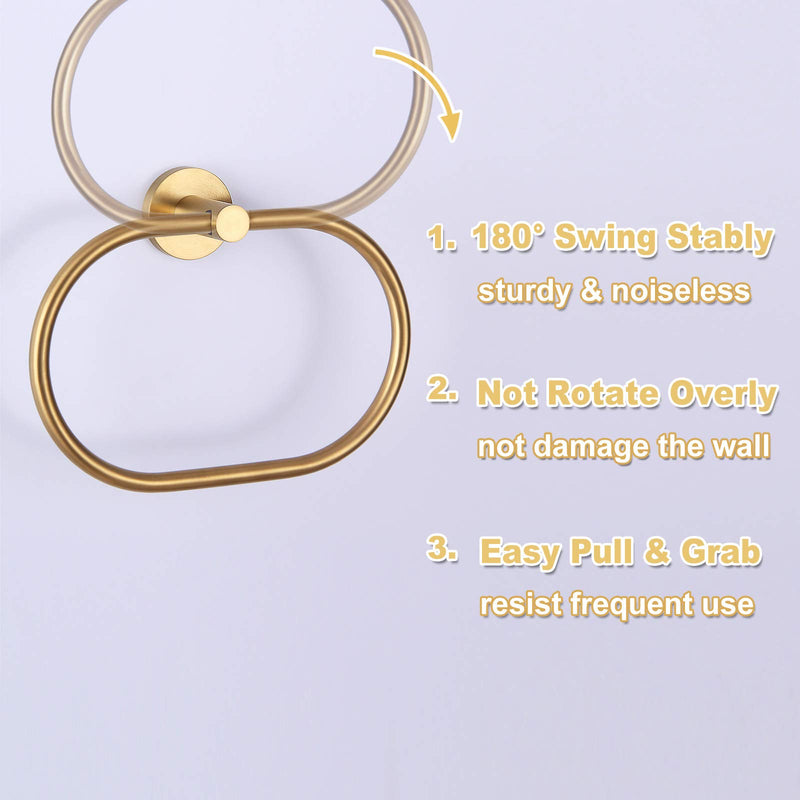 APLusee Brushed Gold Towel Ring Bathroom Hand Towel Holder Chic Toilet Hand Towel Hangers, Unique Oval SUS 304 Stainless Steel Towel Hanger Wall Mounted - NewNest Australia