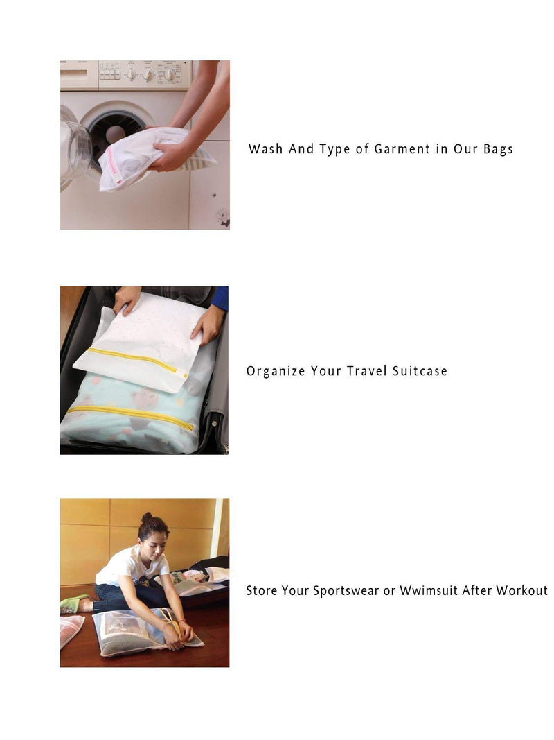 Set of 5 Mesh Laundry Bags-1 Extra Large, 2 Large & 2 Medium Bags Laundry,Blouse, Hosiery, Stocking, Underwear, Bra Lingerie, Travel Laundry Bag A White 2M,1XL,2L - NewNest Australia