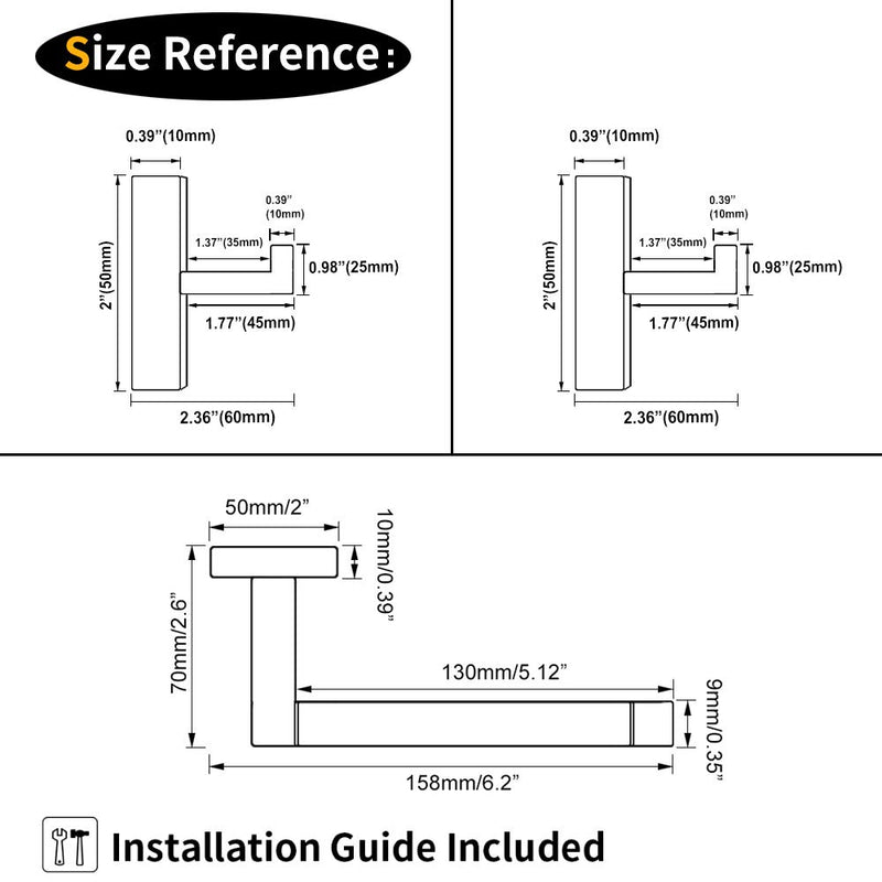 GERZWY Modern 3-Piece Bathroom Hardware Set SUS 304 Stainless Steel Toilet Paper Holder and 2X Towel Hook Wall Mounted Matte Black - NewNest Australia