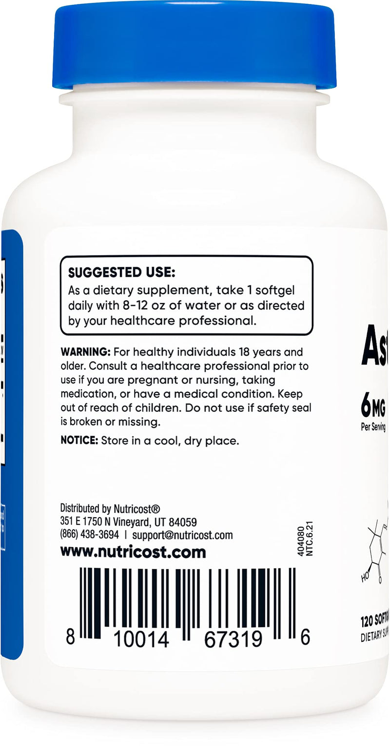 Nutricost Astaxanthin 6mg, Non-GMO and Gluten Free, 120 Softgels (4 Month Supply) - NewNest Australia
