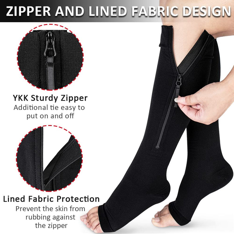 Ailaka Compression Stockings With Zipper, 15-20 Mmhg Class 1 Compression Stockings For Men And Women, Open Toe Support Stockings For Varicose Veins, Edema, Recovery, Pregnant - NewNest Australia