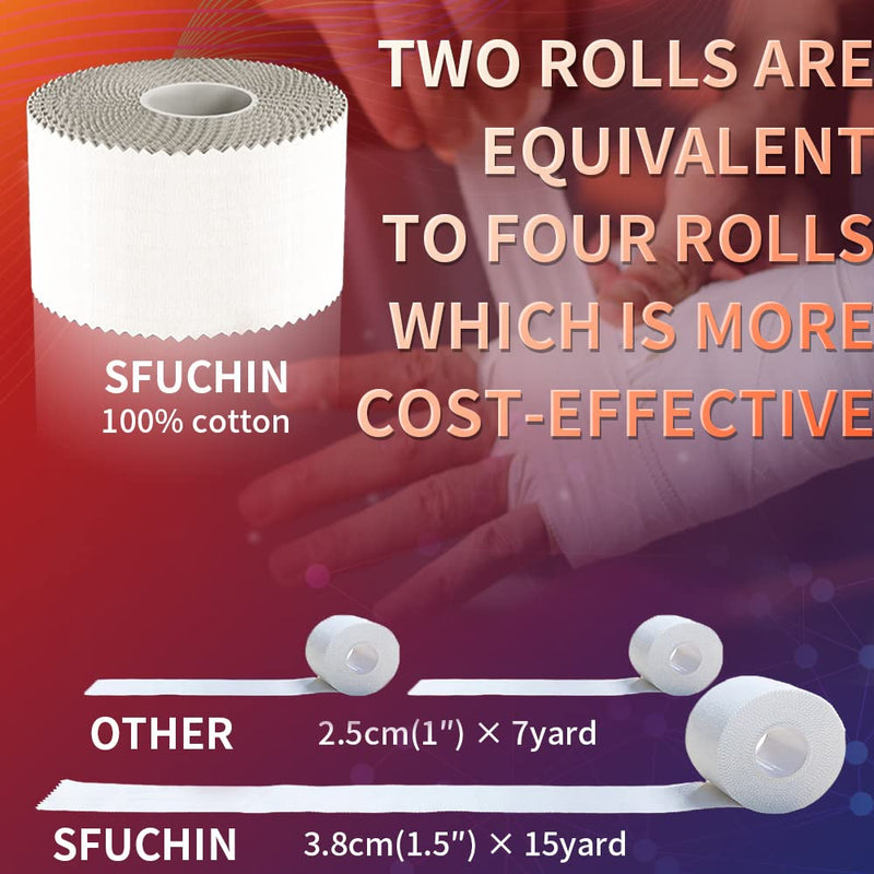 Athletic Tape-Medical Tape-Ankle Tape-Sfuchin 2 Pack 1.5" X 15 Yard Sports Tape-Strong Easy Tear NO Sticky Residue for Wrist Tape Baseball Arms Football Climbing Boxing Bat Lacrosse Hockey Stick - NewNest Australia