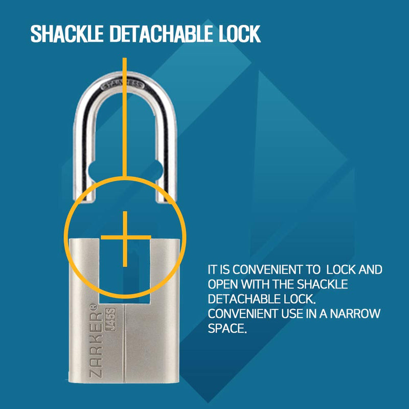 [ZARKER J45S] keyed Padlock - Stainless Steel Shackle Lock,Container storages, Warehouses, Vehicles Outside, or etc, Suitable for Places Have Bad Condition of Weather - 1 Pack - NewNest Australia