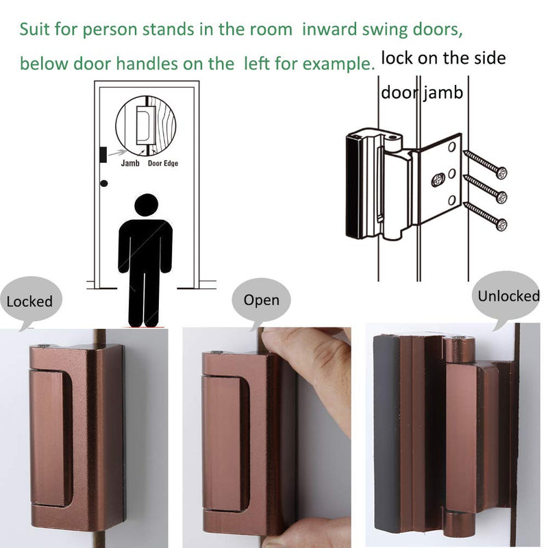 Door Lock Child Proof, Home Security Door Reinforcement Lock Withstand 800 lbs Door Latch Double Safety Security Protection for Your Home (Bronze Door Security Lock) Brown - NewNest Australia