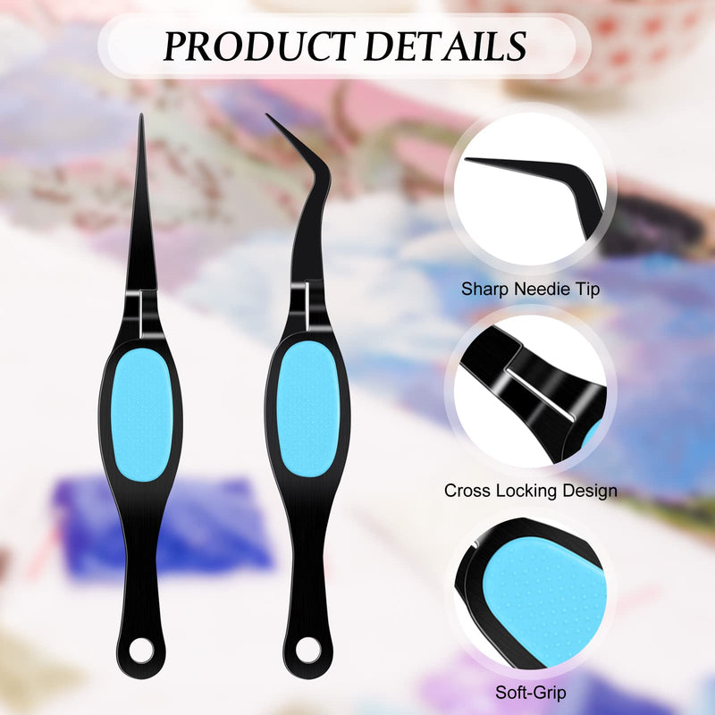 Reverse Tweezers Craft Tweezers Crossing Lock Tweezers Reverse Grip Precision Curved Bent Straight Tweezers Fine Tip for Craft Jewelry Beading Electronic Laboratory Work (Black and Blue) Black and Blue - NewNest Australia