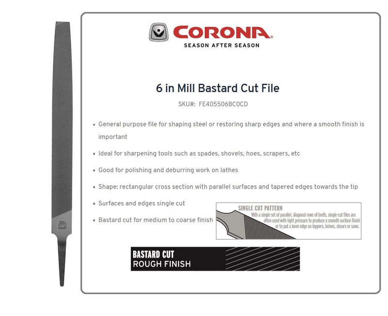 Corona FE405506BC0CD Mill Bastard Cut File Carded, 6-Inch 6 Inch - NewNest Australia